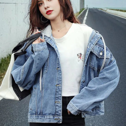 Denim Jacket Women 2024 Autumn Winter New Fashionable Blue Jeans Jackets Hooded Jacket Women Streetwear Coat Women Hot Sale
