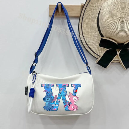 Stitch Fashion Nylon Shoulder Bag for Women Cartoon Letter A-Z Printed Crossboby Bags Girls Portable Simple Zipper Handbag Gifts