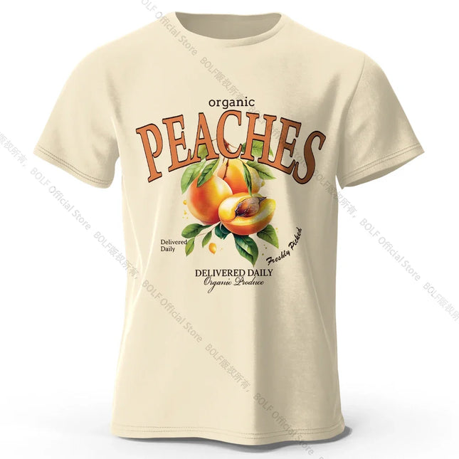 Lightweight Yellow Peach Graphic Tee 100% Cotton - Delicate Watercolor Style Breathable & Trendy Summer Top