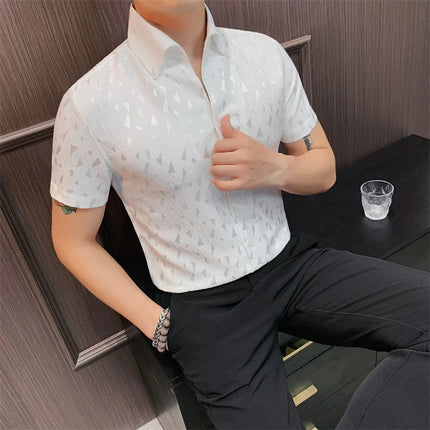 2024 Summer Fashion Printed Shirts High Quality No Ironing Slim Fit Short Sleeve Social Formal Shirt Club Outfits Tuxedo 4XL-M