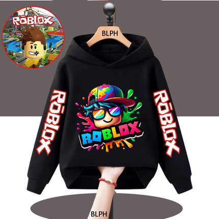 Kids' Roblox Print Hoodie Colorful Splash Design Casual Sweatshirt for Boys Girls