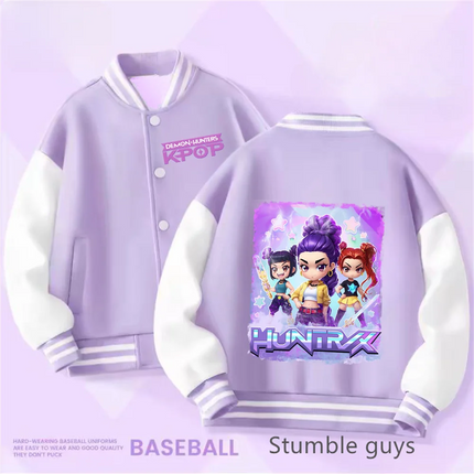 Kpop Demon Hunter Baseball Uniform Kids Cute Rumi Mira Zoey Jacket Children Spring Autumn Long Sleeves Coat Girls Clothes Gift