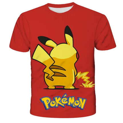 Summer Anime Pokemon Boy T-shirt, Pikachu Children's 3D Fashion Casual Children's Cosplay Clothing, Adult Short-sleeved Yellow