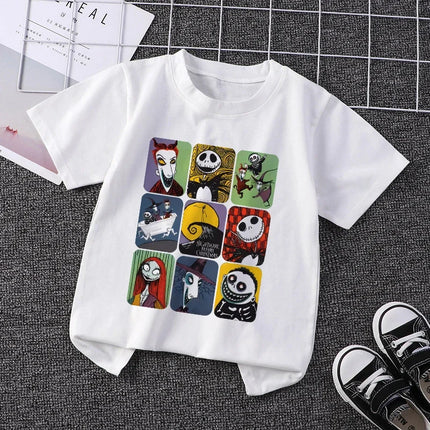 Halloween T-shirts Children Jack Skellington Pumpkin Print for Girl Boy Clothes Tee Shirt Cartoons Kid Casual Short Sleeve Tops
