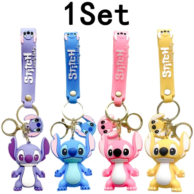 5Set 20PCS Wholesale Stitch Disney Keychain Figure Toy Cute Supple Cartoon Character Toy Keychain Pendant Fan Kid Birthday Gifts