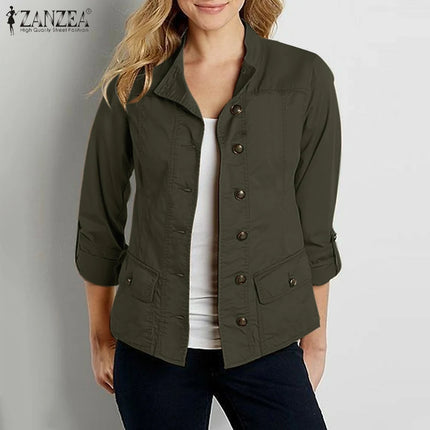 Stylish Spring Jackets Women Vintage OL Coats ZANZA Casual Long Sleeve O-Neck Outwear Solid Buttons Down Coat Female Tops 2024