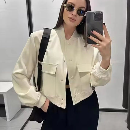 TRAF Women's Bomber Jacket 2025 Fashion Long Sleeve Casual New In Outerwears Chic Tops With Pockets Jackets Coat