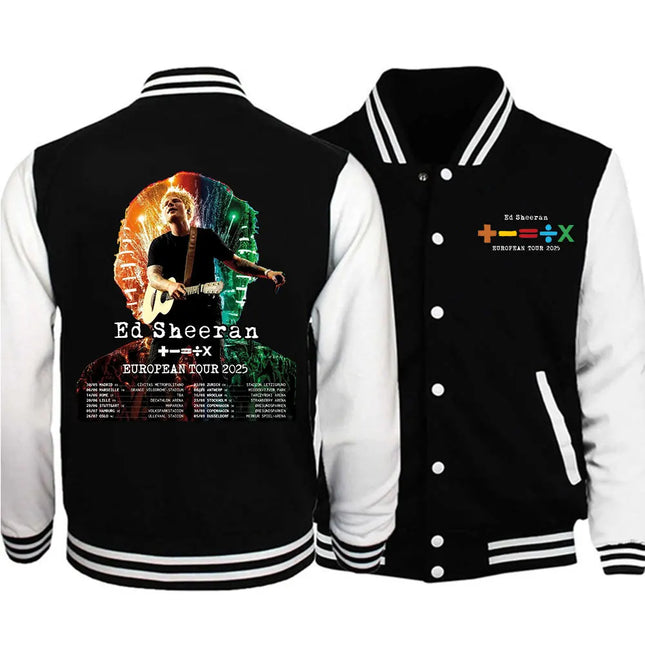 Ed Sheeran European Tour 2025 Baseball Uniform Hoodie Jacket Harajuku Baseball Jacket Coat Unisex