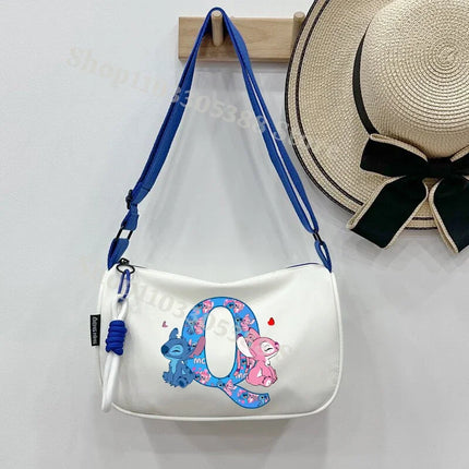 Stitch Fashion Nylon Shoulder Bag for Women Cartoon Letter A-Z Printed Crossboby Bags Girls Portable Simple Zipper Handbag Gifts