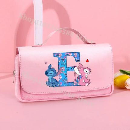 Disney Stitch Pencil Bags for Students Anime High-capacity Stationery Storage Box Boys Girls Letter A-Z Pen Bag School Supplies