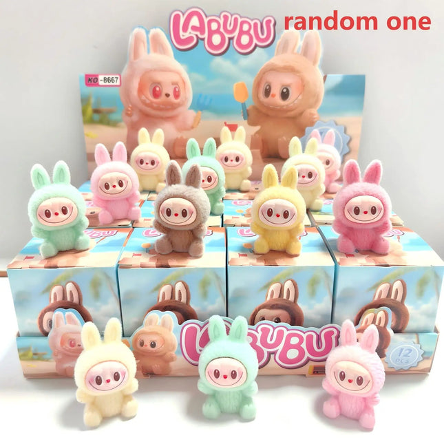 LABUBU Blind Box Trendy Cartoon Flocking LABUBU Cloth Diy Cute Desktop Car Three-dimensional Ornaments Pendant Decoration Gift