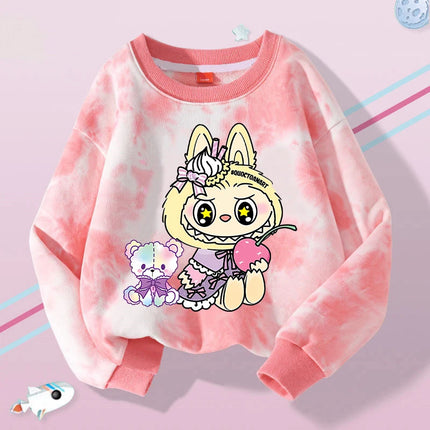 Labubu Round Neck Sweatshirt for Children Anime Cartoon Cute Hoodies Boys Girls Spring Sweet New Sports Shirt Kids Clothes Gifts