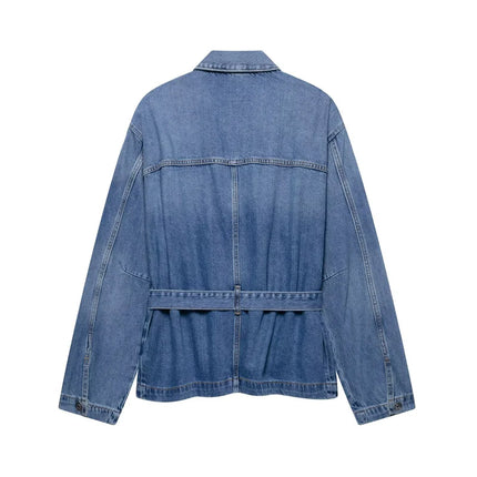 Summer Women's Belt Denim Jacket 2025 New Fashion Casual Loose Long Sleeve Jacket Elegant Women's Outerwear
