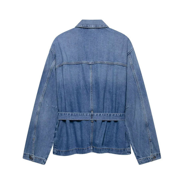 Summer Women's Belt Denim Jacket 2025 New Fashion Casual Loose Long Sleeve Jacket Elegant Women's Outerwear
