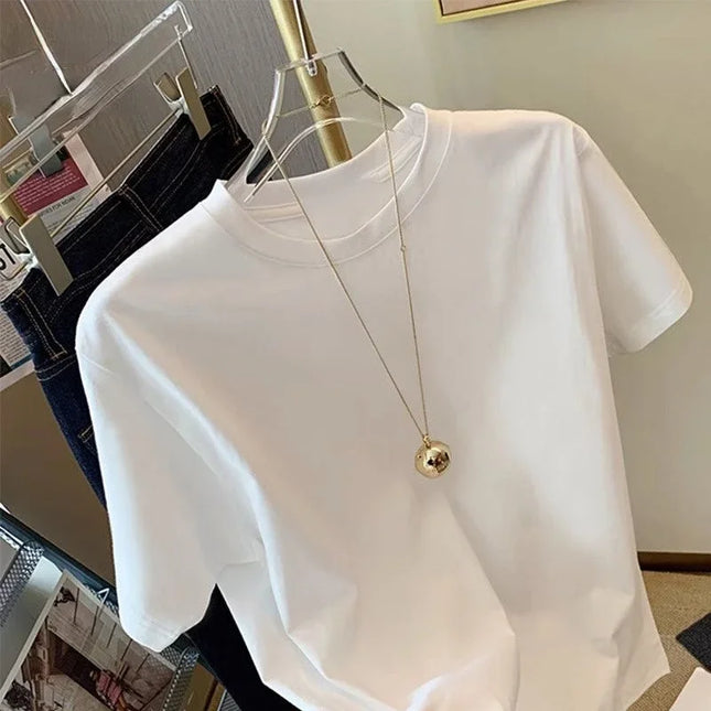 2024 Heavyweight T-Shirt White Pure Cotton Short Sleeved T-shirt for Men Women Loose Casual Solid Color Basic Oversized Top Tee