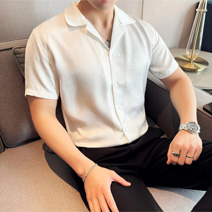 New Chinese Jacquard Shirt Luxury Men Elegant Print Slim Fit Casual Prom Social Shirts High Quality Summer Short Sleeved Tuxedo