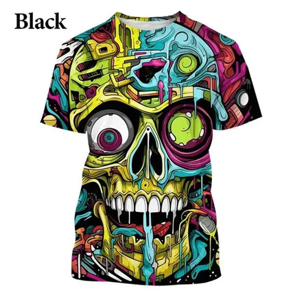 Colorful Street Graffiti Hip Hop Cool Skull 3D Printed Crew Neck T-shirt Personalized Men's Fashion Casual T-shirt Short Sleeve