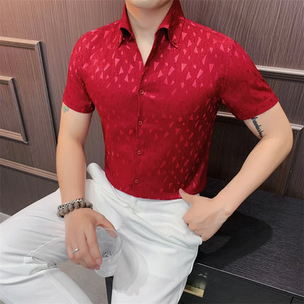 2024 Summer Fashion Printed Shirts High Quality No Ironing Slim Fit Short Sleeve Social Formal Shirt Club Outfits Tuxedo 4XL-M