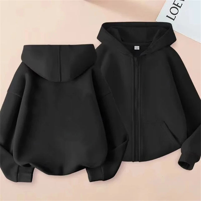 Children Zipper style Hoodie Kids Boys black Girls pink 3-12 Year Sweatshirt Long sleeves Top Holiday gifts Solid color Clothing