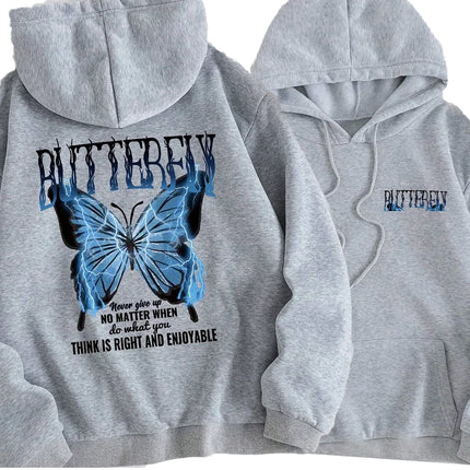 Never Give Up Butterfly Picture Print Girls Hoodie Spring Autumn Wide Ladies Loose Casual Hooded Sportswear Basic Clothing