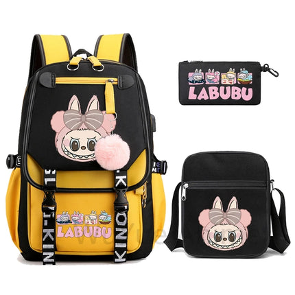 3Pcs/set Cartoon Printed Backpack with Shoulder Bag Pencil Case Bookbag Teenager Kid Student Boy Girl Schoolbag Colorful Bagpack