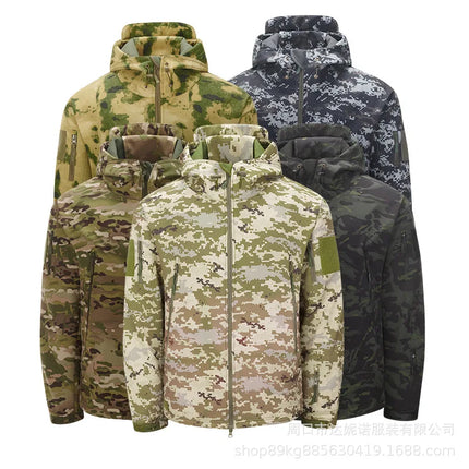 Thickened Shark Skin Soft Shell Jacket Camouflage Tactical Coat Fleece Lined Hooded Outdoor Skin Clothes Men's Fashion