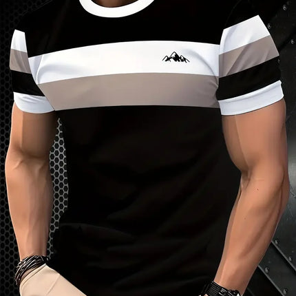 Summer Classic Men's T-shirt Outdoor Round Neck Short Sleeve Top Stripe Print Street Loose T-Shirt Male Oversized Clothing