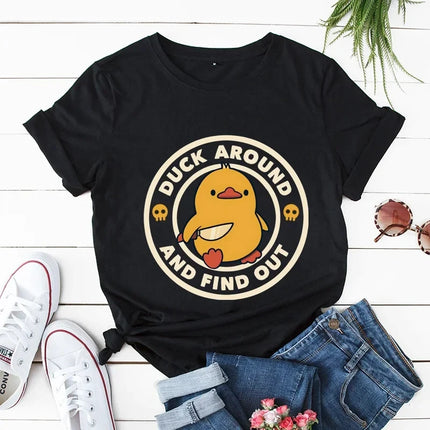 Kitten Nuggets Fast Food Cat Print Women T Shirt Duck with Knife Cartoon T-shirts Duck Around and Find Out Funny Tshirt Tops Y2k