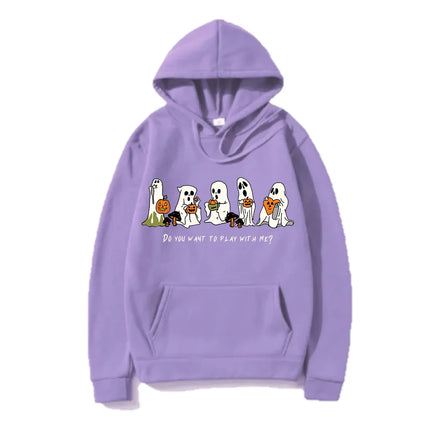 Do You Want Play With Me Halloween Ghost Sweatshirt Cute Halloween Pullover Halloween Women's Hoodie Spooky Season Sweatshirts