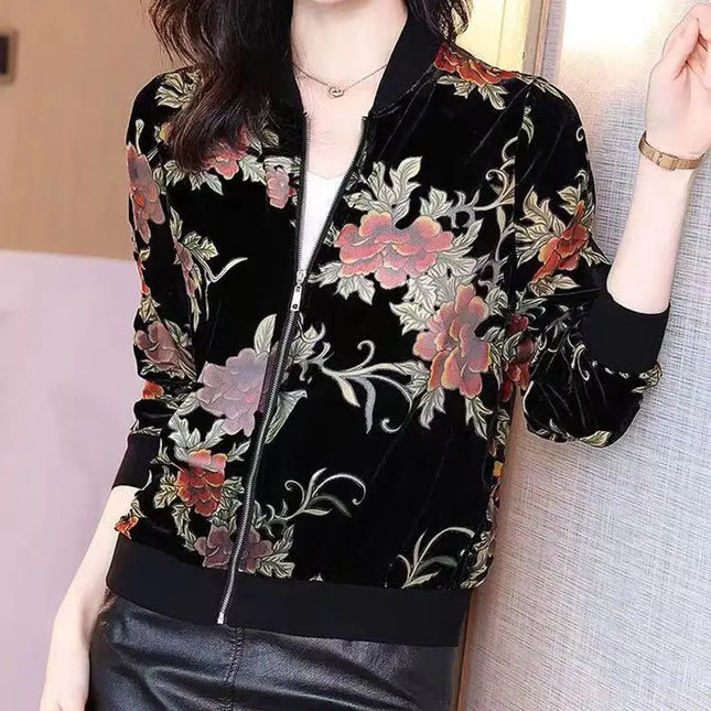 Women's Clothing Lantern Long Sleeve Polka Dot Geometric Plant&Flowers Printing Zipper Cardigan Spring Autumn Coats Casual Tops