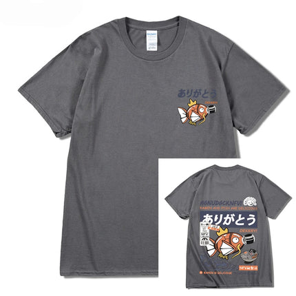 2024 Japanese fun ramen fish print hip hop men's casual comfortable cotton short sleeve T-shirt