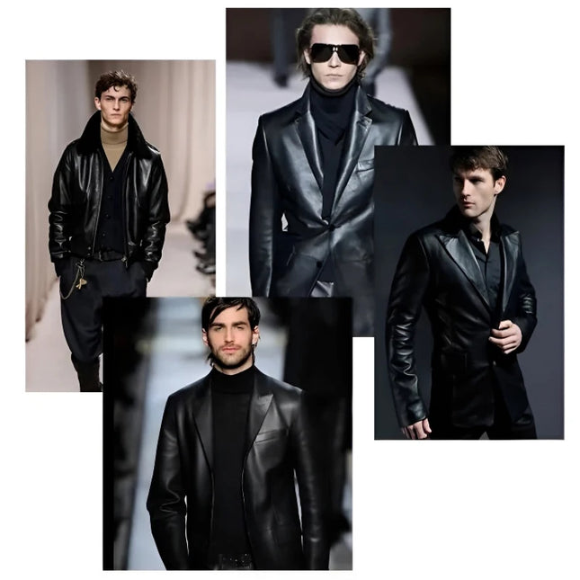 Men's Leather Jacket Spring Autumn Casual Standing Collar Highend Stylish Coats Young Trendy Slim Motorcycle Punk Gothic Jacket