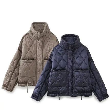TRAFZA 2024 New Women Fashion Coat Long Sleeve Jackets With Drawstring Versatile Hight Street Outerwear Female Mujer Winter Coat