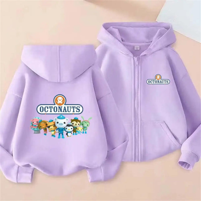 Octonauts Kids Hot Cartoon Print Autumn Spring Casual Zipper Hooded Sweatshirts 2-13 Years Boys Girls Outfits Top Clothing