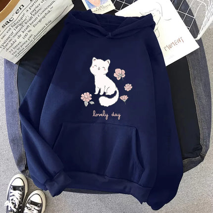 Unisex Fox And Flower Hoodies Anime Clothes Spring/Autumn Women Kawaii Sweatshirt Vintage Hoodie Harajuku Oversized Tracksuit