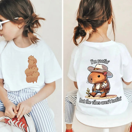 Kawaii Capybara Lovers Kids T-Shirt Short-Sleeved White T-Shirts Cartoon Tees Summer Children Top Crew Neck Children's Clothing