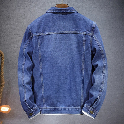 Summer New Men Pure Colour Denim Jacket Single-breasted Lapel Daily Casual Coats
