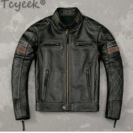 Tcyeek Genuine Leather Jacket Men Top Layer Cowhide Coats Spring Autumn Leather Coat Mens Moto & Biker Jackets Jaqueta Masculina