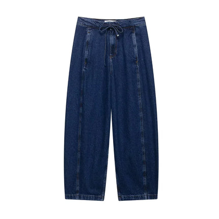 Summer Women's Suit Lace-up High-waisted Jeans Zipper Denim Jacket Top 2025 Casual Pants Set Women's Two Pieces set