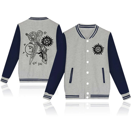 New Supernatural Print Baseball Jacket Women Men Casual Loose Jacket Autumn Winter Sweatshirt Long Sleeve Jersey Tops