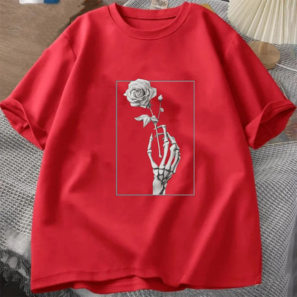 Halloween Thanksgiving Fall Autumn Clothing Clothes T rose Women Print T-shirts Female Top Fashion Graphic Tee Cotton Oversized