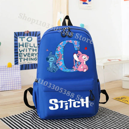 Disney Stitch Waterproof Backpacks for Students Anime Cartoon High-capacity Schoolbag Boys Girls Letter A-Z Printed Backpack
