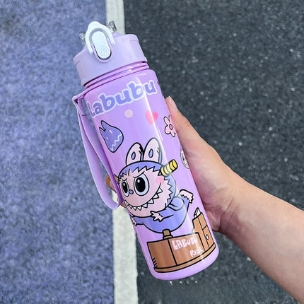 New elastic lid outdoor straw cup with large capacity labu cute cartoon children's straw cup