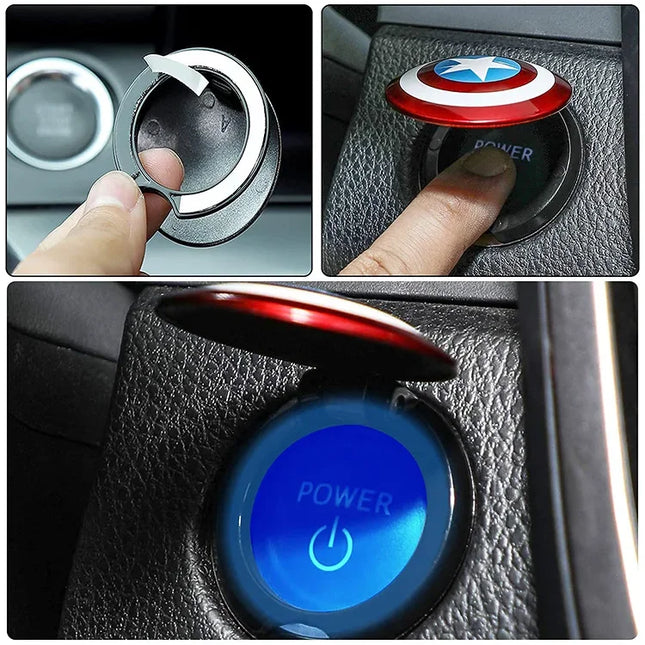 Hot Disney Iron Man Spiderman Car Interior Sticker Anime Figure Car Engine Ignition Start Switch Button Cover Trim Stickers Toys