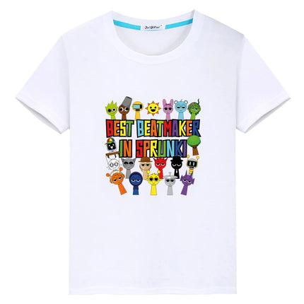 Sprunki print anime Short Tops 100%Cotton Cute Tees Sprunki t shirt for kids boy 10year pride tshirt y2k one piece girls clothes