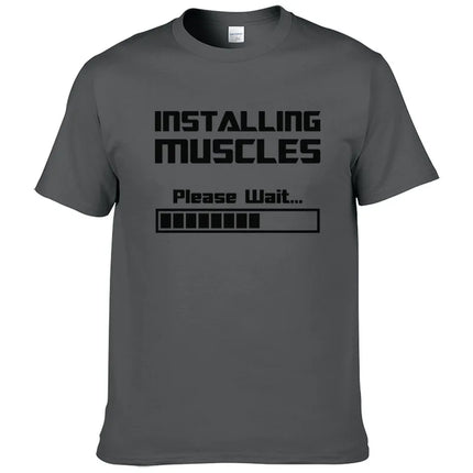 Summer New Tshirts Installing Muscles Please Wait Loading Bar Funny Print T Shirt Men Women  Cotton Short Sleeve Cool Tees #310