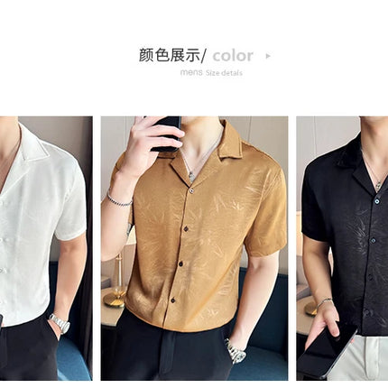 New Chinese Jacquard Shirt Luxury Men Elegant Print Slim Fit Casual Prom Social Shirts High Quality Summer Short Sleeved Tuxedo