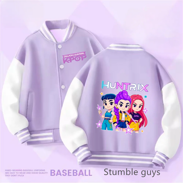 Spring/Autumn New Boys Girls Jacket KPop Demon Hunters Huntrix Baseball Uniform For 4-14 Years Children Sports Outerwear