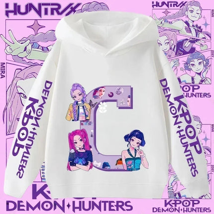 2026 New Letter A-Z Girls' Sportswear Kpop Demon Hunters Boys' Casual Shirt Children's Hooded Shirt Autumn/Winter Long-sleeved