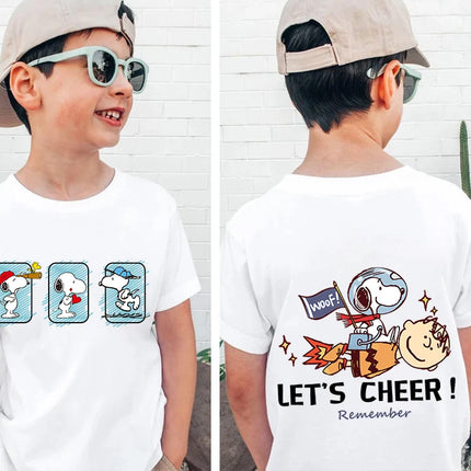 Snoopy print children's clothing kids cotton T-shirt cartoon short-sleeved white top personality clothing suitable for boys